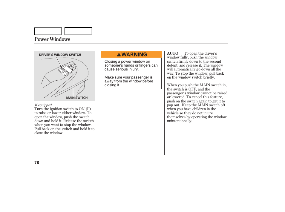 Power windows | HONDA 2005 Civic Coupe - Owner's Manual User Manual | Page 80 / 240