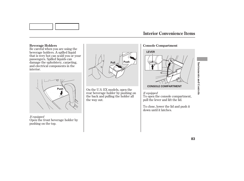 Interior convenience items | HONDA 2005 Civic Coupe - Owner's Manual User Manual | Page 85 / 240