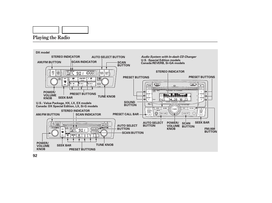 Playing the radio | HONDA 2005 Civic Coupe - Owner's Manual User Manual | Page 94 / 240