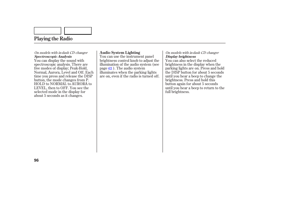 Playing the radio | HONDA 2005 Civic Coupe - Owner's Manual User Manual | Page 98 / 240