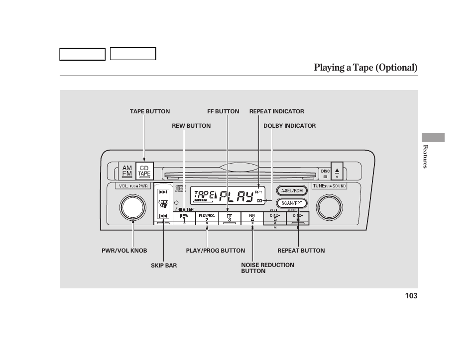 Playing a tape (optional) | HONDA 2005 Civic Hybrid - Owner's Manual User Manual | Page 105 / 228