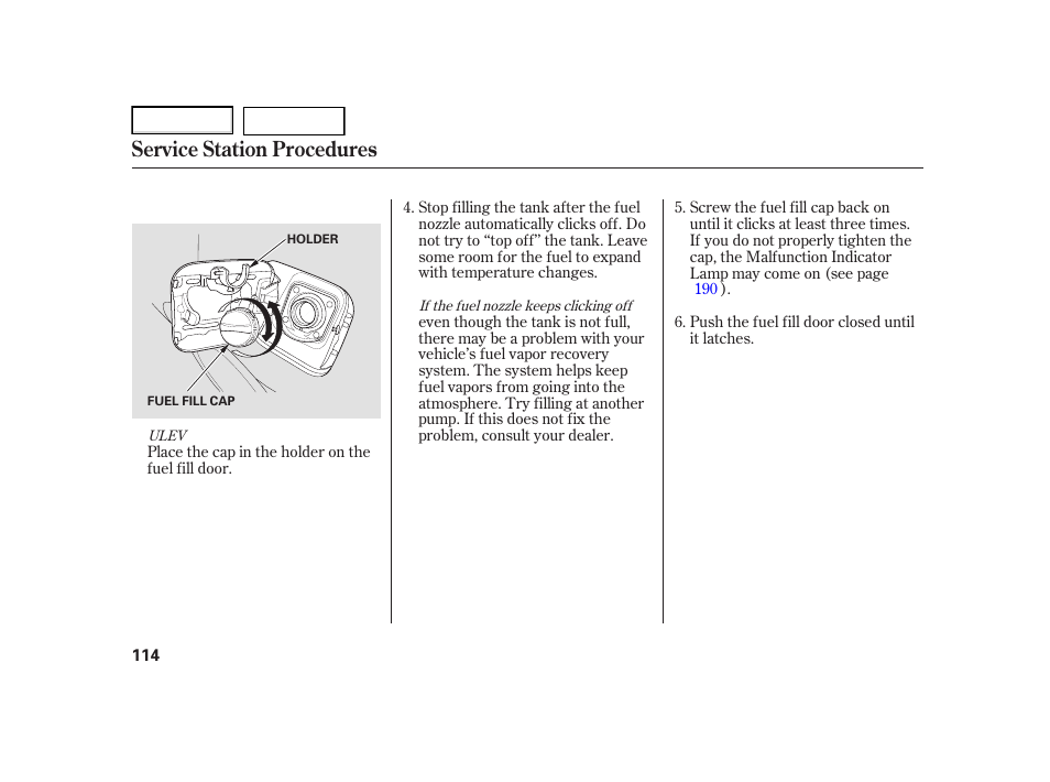 Service station procedures | HONDA 2005 Civic Hybrid - Owner's Manual User Manual | Page 116 / 228