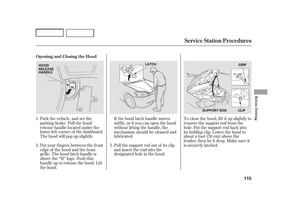 Service station procedures | HONDA 2005 Civic Hybrid - Owner's Manual User Manual | Page 117 / 228