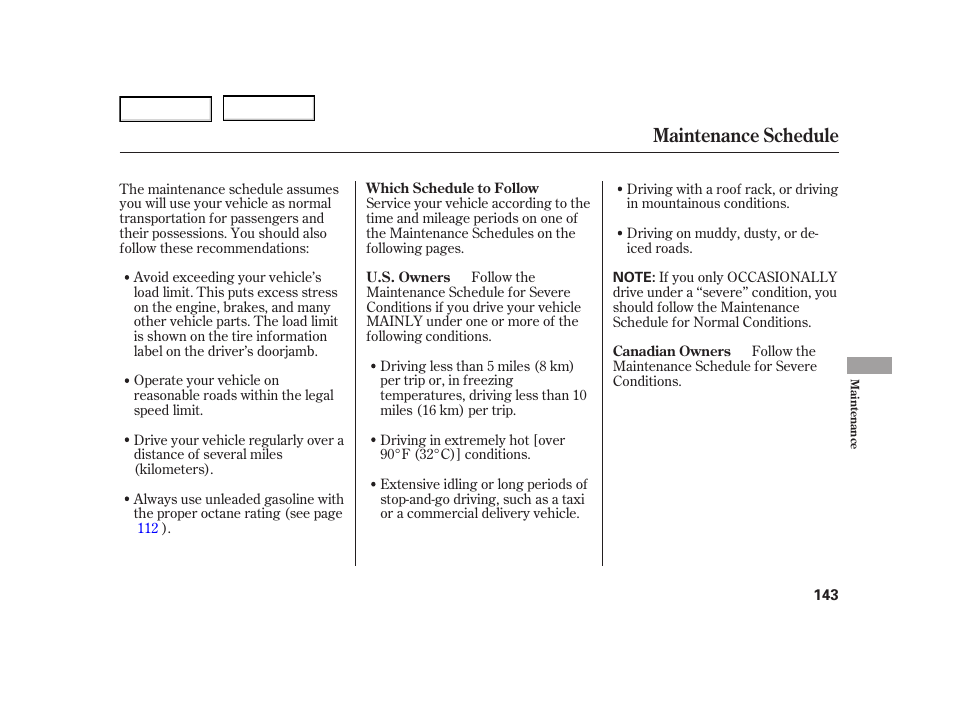 Maintenance schedule | HONDA 2005 Civic Hybrid - Owner's Manual User Manual | Page 145 / 228
