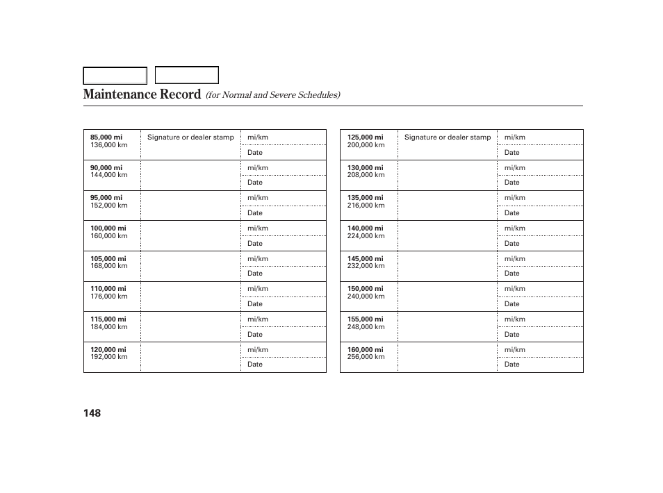 Maintenance record | HONDA 2005 Civic Hybrid - Owner's Manual User Manual | Page 150 / 228