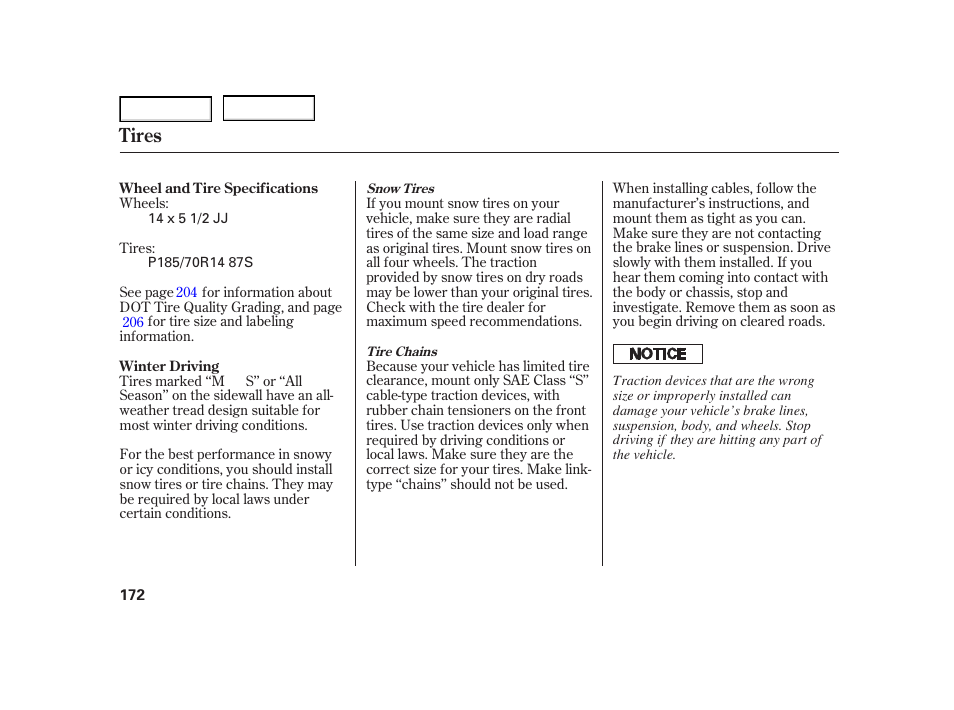 Tires | HONDA 2005 Civic Hybrid - Owner's Manual User Manual | Page 174 / 228