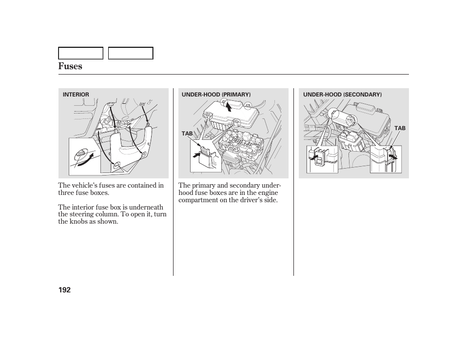 Fuses | HONDA 2005 Civic Hybrid - Owner's Manual User Manual | Page 194 / 228