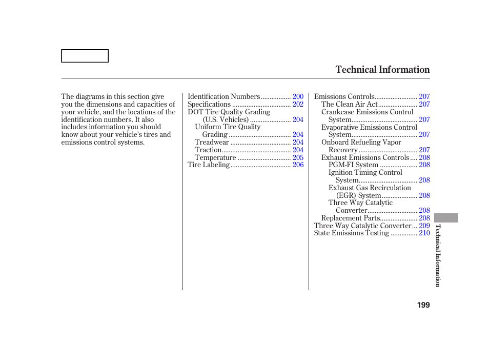 Technical information | HONDA 2005 Civic Hybrid - Owner's Manual User Manual | Page 201 / 228