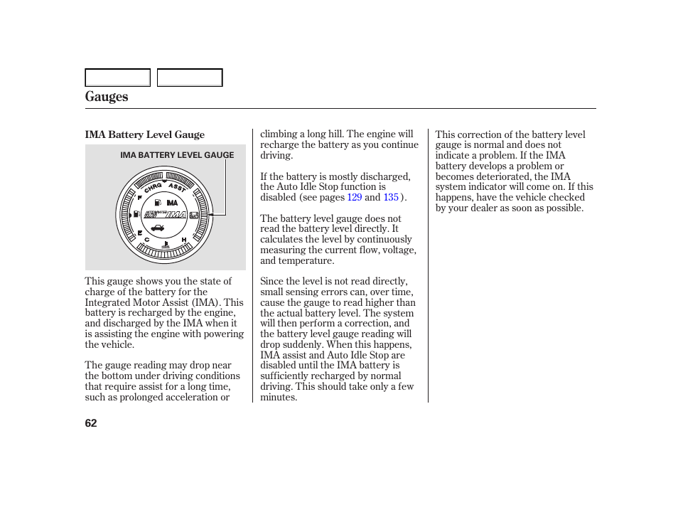 Gauges | HONDA 2005 Civic Hybrid - Owner's Manual User Manual | Page 64 / 228