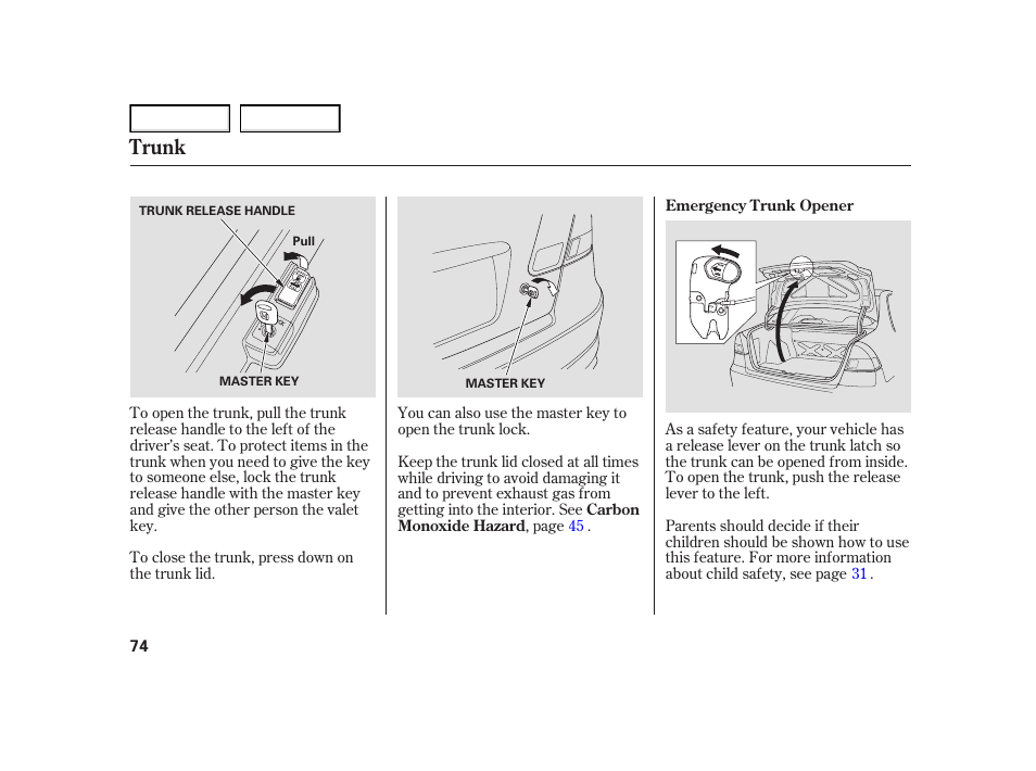 Trunk | HONDA 2005 Civic Hybrid - Owner's Manual User Manual | Page 76 / 228