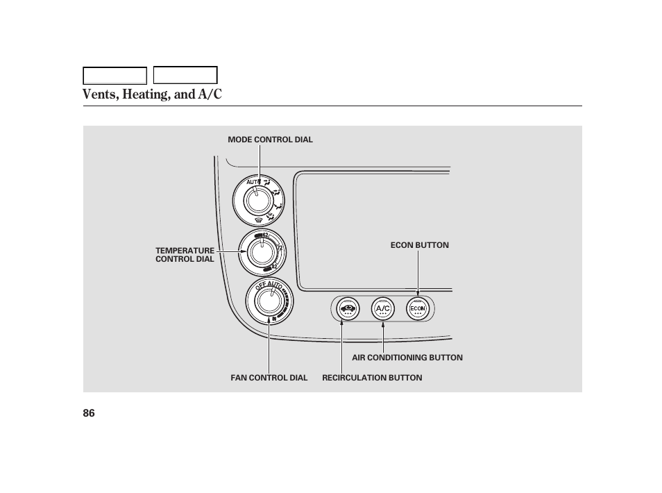 Vents, heating, and a/c | HONDA 2005 Civic Hybrid - Owner's Manual User Manual | Page 88 / 228