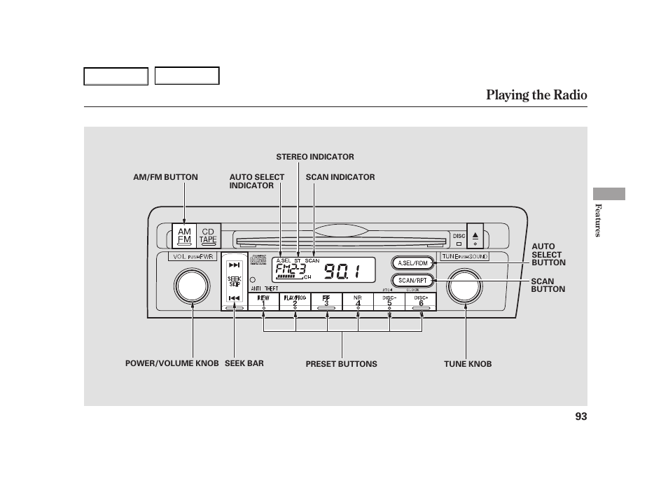 Playing the radio | HONDA 2005 Civic Hybrid - Owner's Manual User Manual | Page 95 / 228