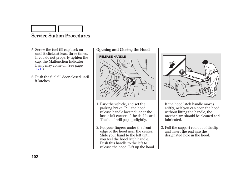 Service station procedures | HONDA 2005 S2000 - Owner's Manual User Manual | Page 104 / 209