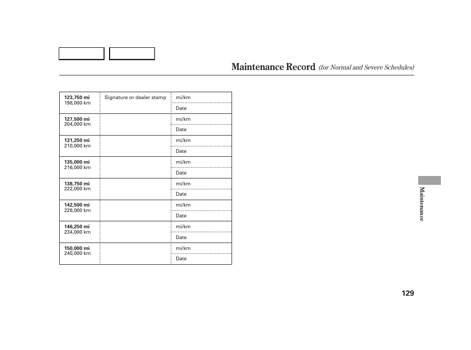 Maintenance record | HONDA 2005 S2000 - Owner's Manual User Manual | Page 131 / 209