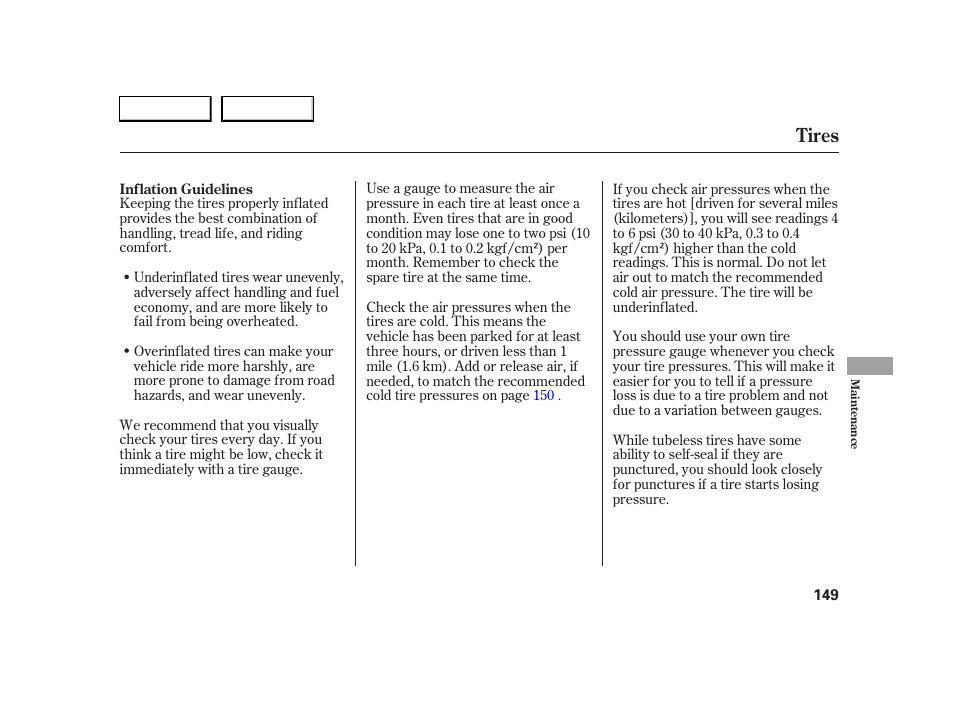 Tires | HONDA 2005 S2000 - Owner's Manual User Manual | Page 151 / 209