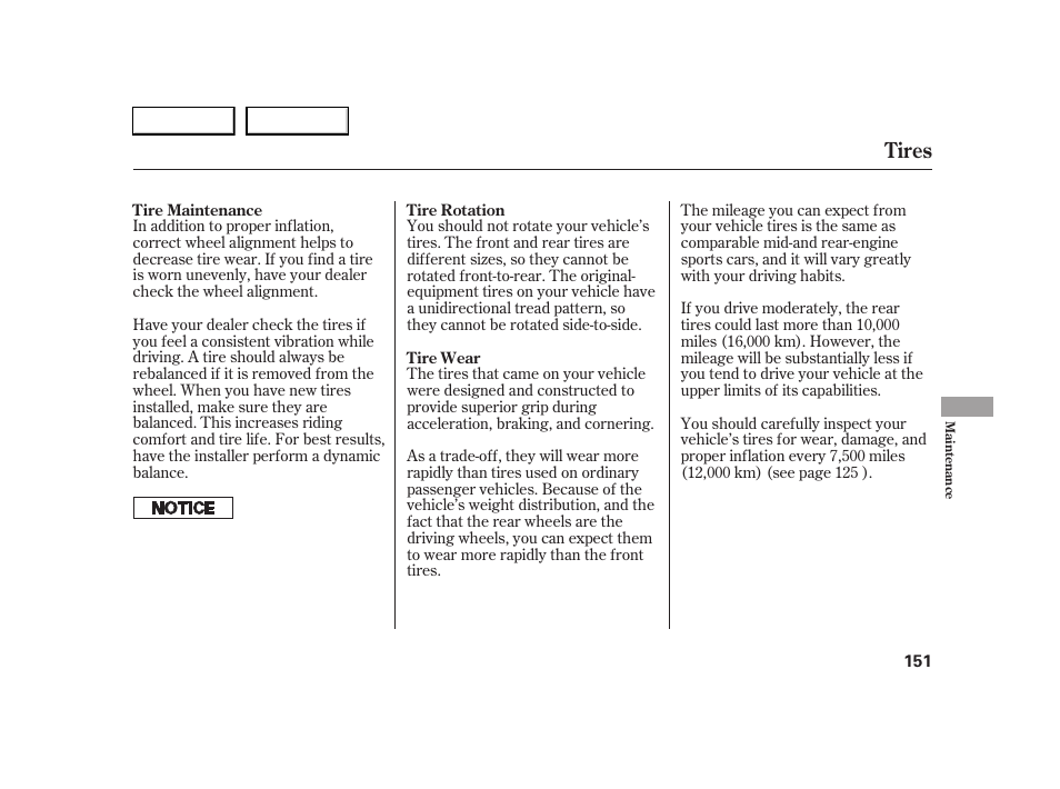 Tires | HONDA 2005 S2000 - Owner's Manual User Manual | Page 153 / 209