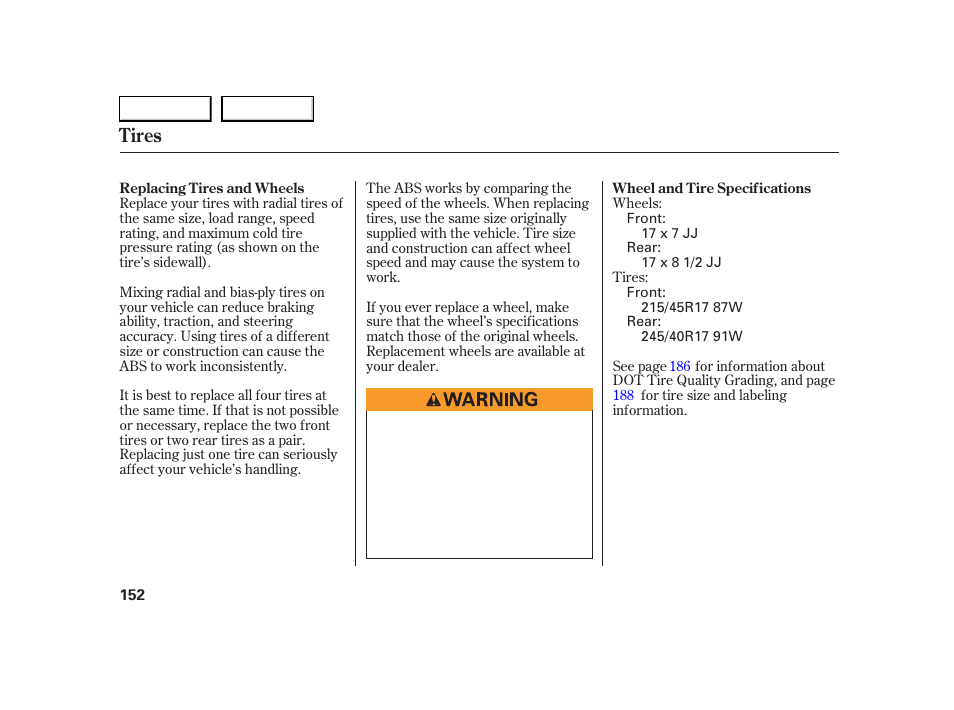 Tires | HONDA 2005 S2000 - Owner's Manual User Manual | Page 154 / 209