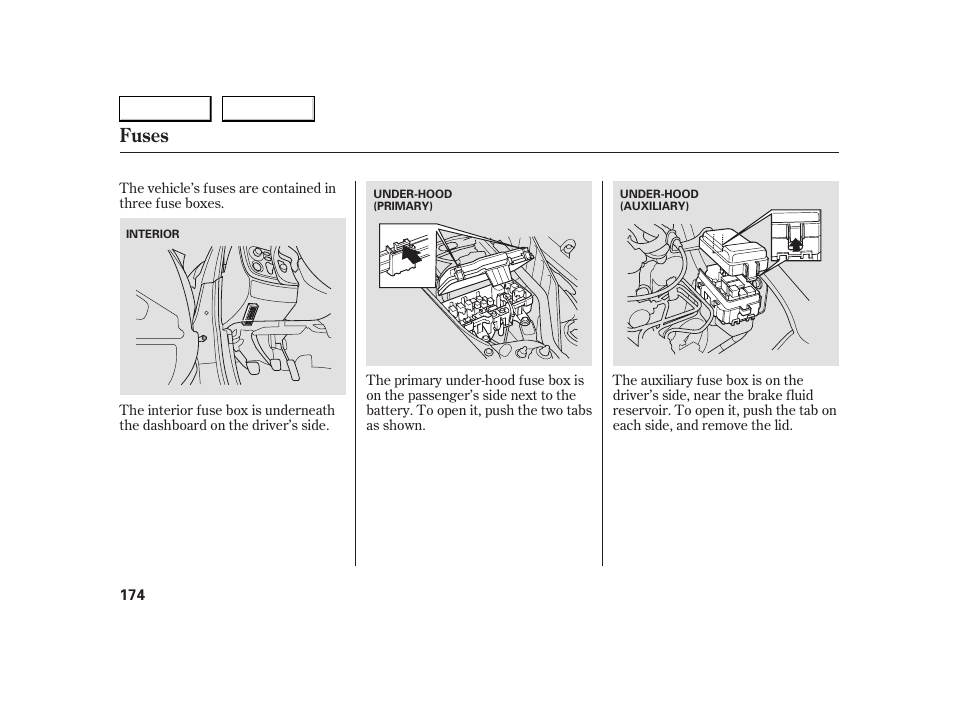 Fuses | HONDA 2005 S2000 - Owner's Manual User Manual | Page 176 / 209