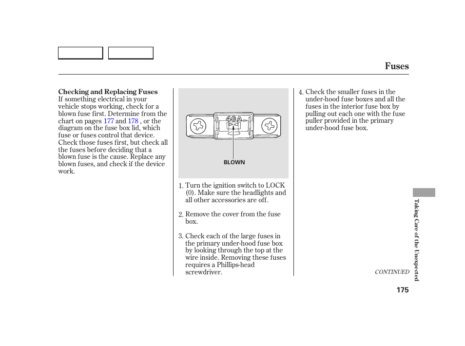 Fuses | HONDA 2005 S2000 - Owner's Manual User Manual | Page 177 / 209