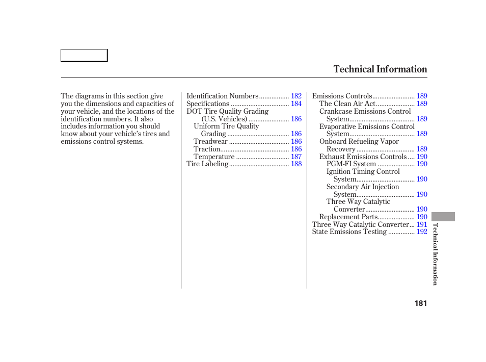 Technical information | HONDA 2005 S2000 - Owner's Manual User Manual | Page 183 / 209