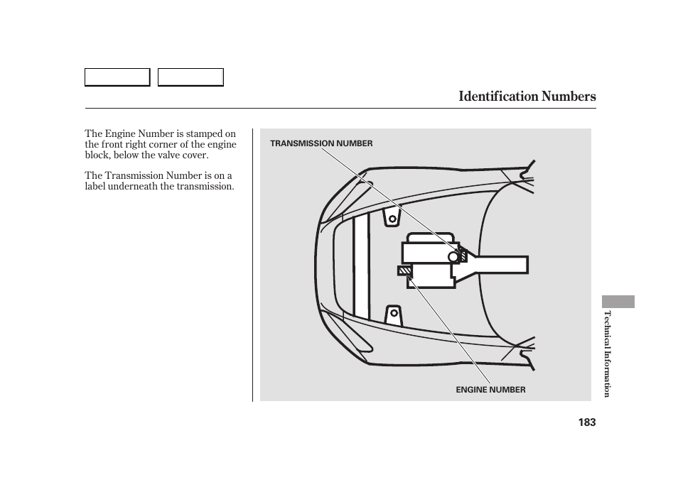 Identification numbers | HONDA 2005 S2000 - Owner's Manual User Manual | Page 185 / 209