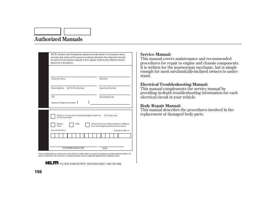 Authorized manuals | HONDA 2005 S2000 - Owner's Manual User Manual | Page 200 / 209