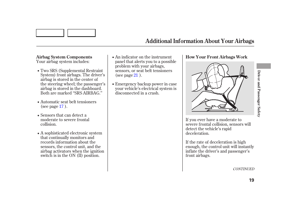 Additional information about your airbags | HONDA 2005 S2000 - Owner's Manual User Manual | Page 21 / 209
