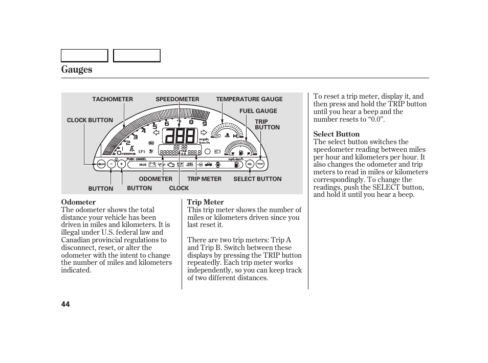 Gauges | HONDA 2005 S2000 - Owner's Manual User Manual | Page 46 / 209