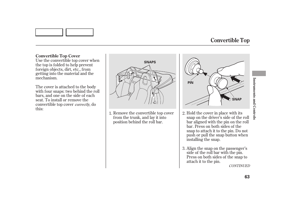 Convertible top | HONDA 2005 S2000 - Owner's Manual User Manual | Page 65 / 209