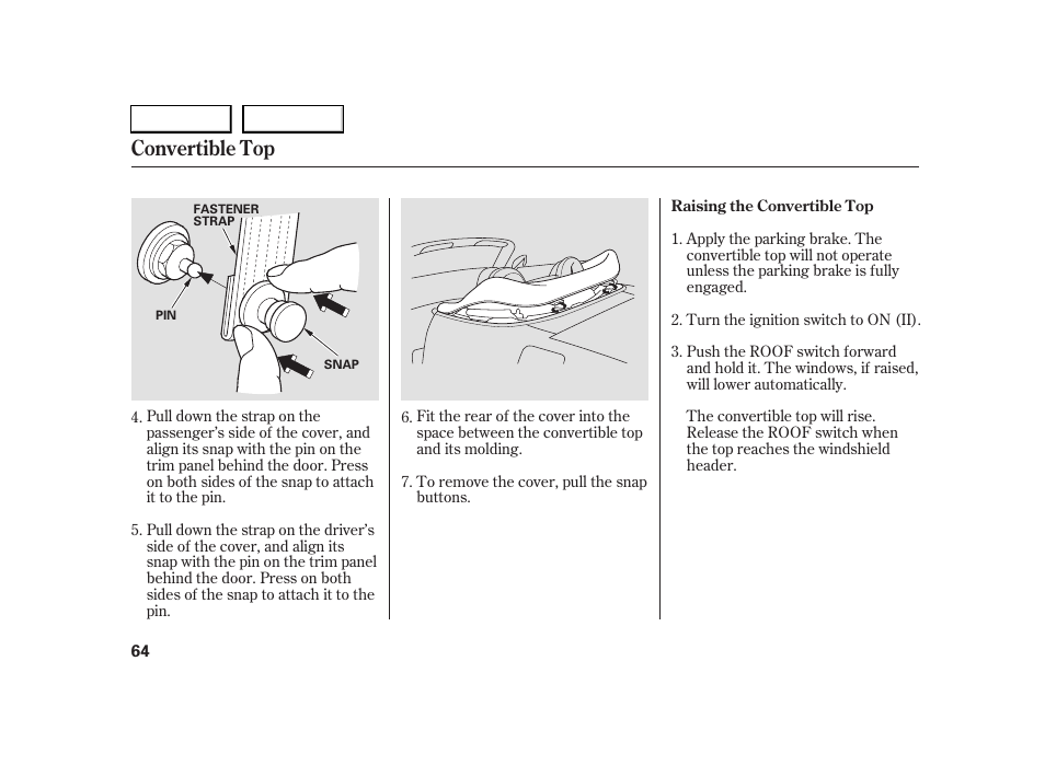 Convertible top | HONDA 2005 S2000 - Owner's Manual User Manual | Page 66 / 209