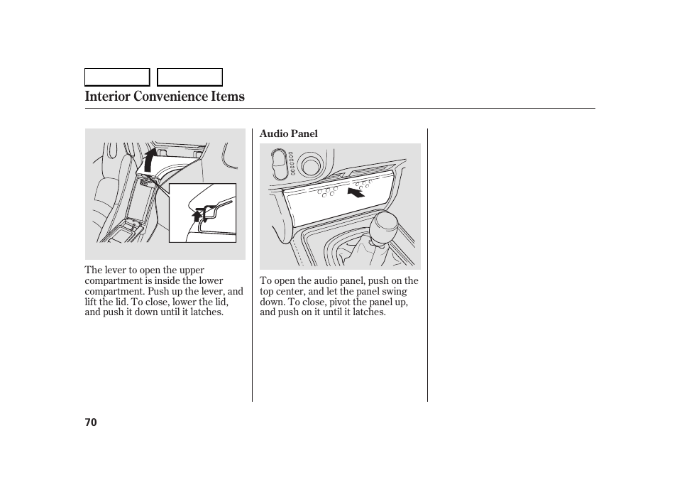 Interior convenience items | HONDA 2005 S2000 - Owner's Manual User Manual | Page 72 / 209