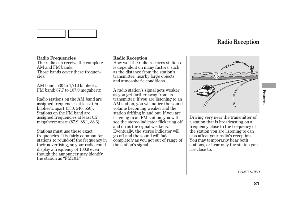 Radio reception | HONDA 2005 S2000 - Owner's Manual User Manual | Page 83 / 209