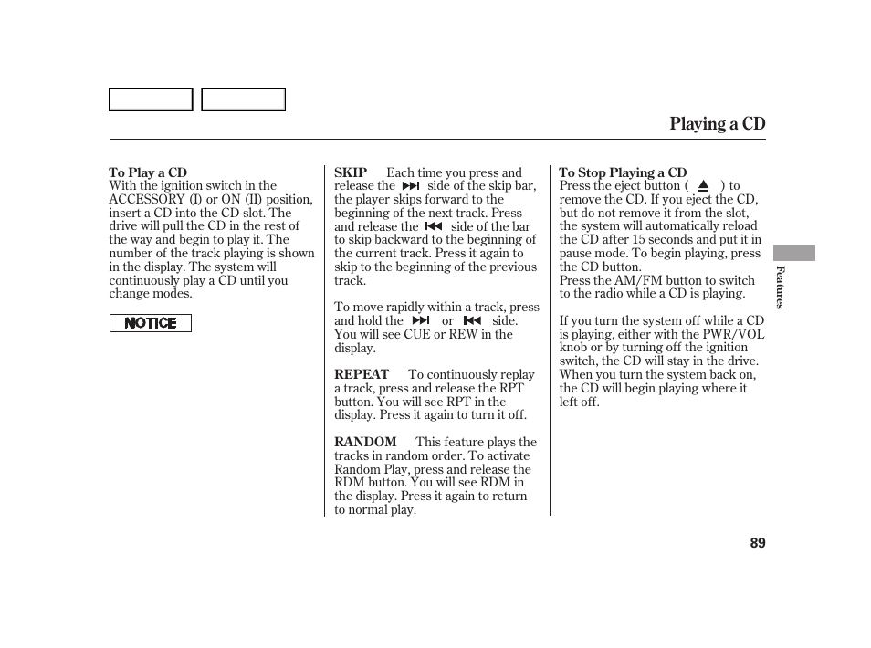 Playing a cd | HONDA 2005 S2000 - Owner's Manual User Manual | Page 91 / 209