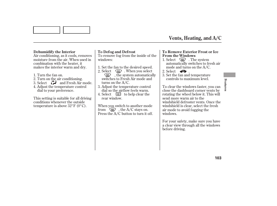 Vents, heating, and a/c | HONDA 2005 Pilot - Owner's Manual User Manual | Page 105 / 273