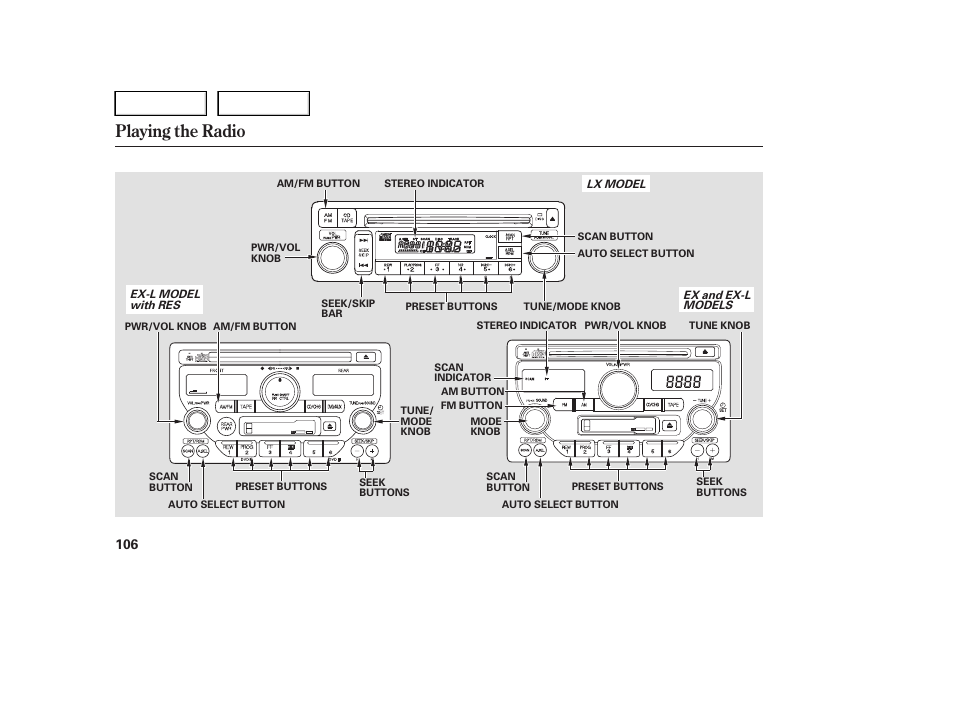 Playing the radio | HONDA 2005 Pilot - Owner's Manual User Manual | Page 108 / 273