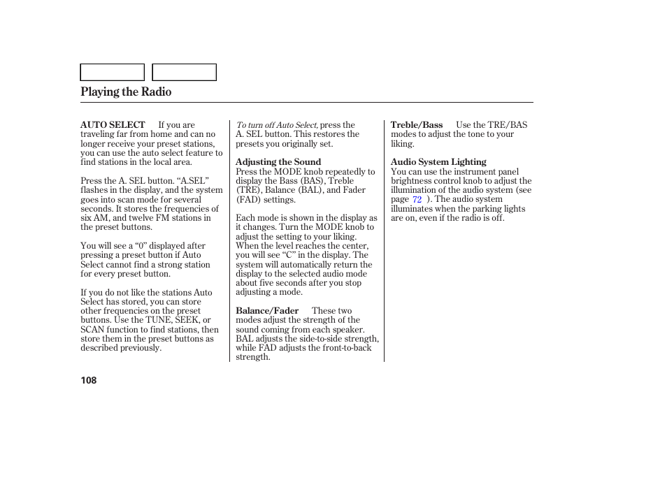 Playing the radio | HONDA 2005 Pilot - Owner's Manual User Manual | Page 110 / 273