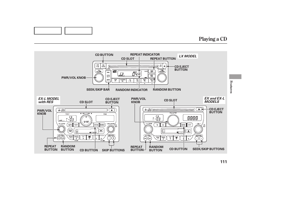 Playing a cd | HONDA 2005 Pilot - Owner's Manual User Manual | Page 113 / 273