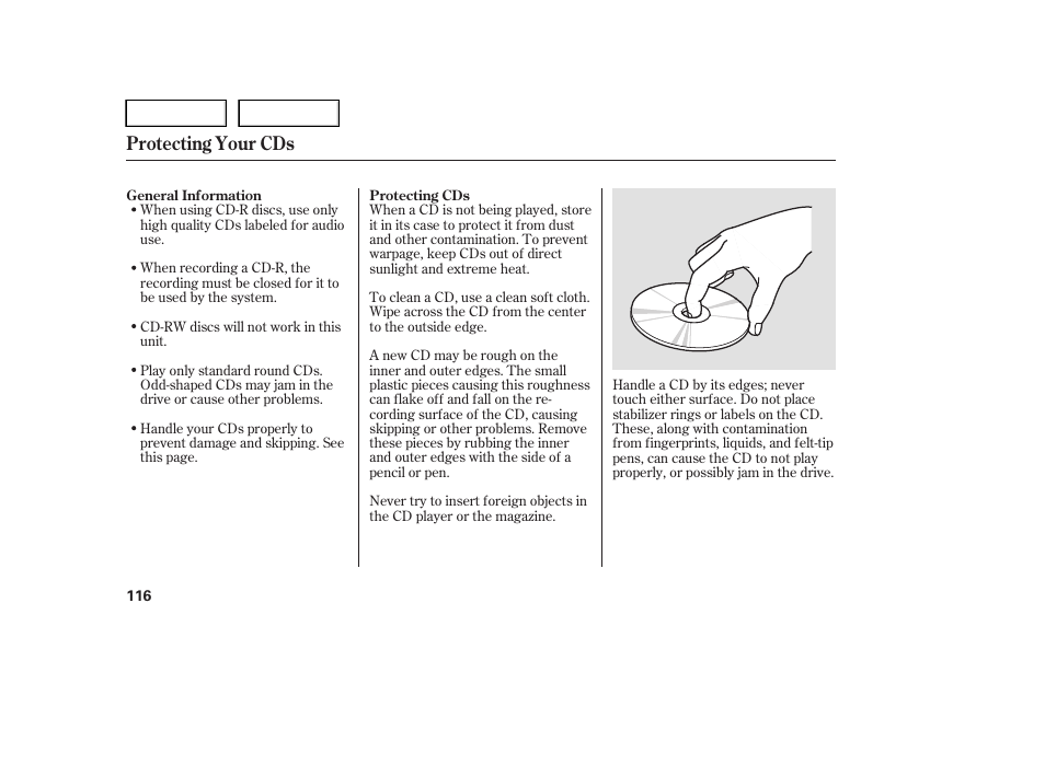 Protecting your cds | HONDA 2005 Pilot - Owner's Manual User Manual | Page 118 / 273