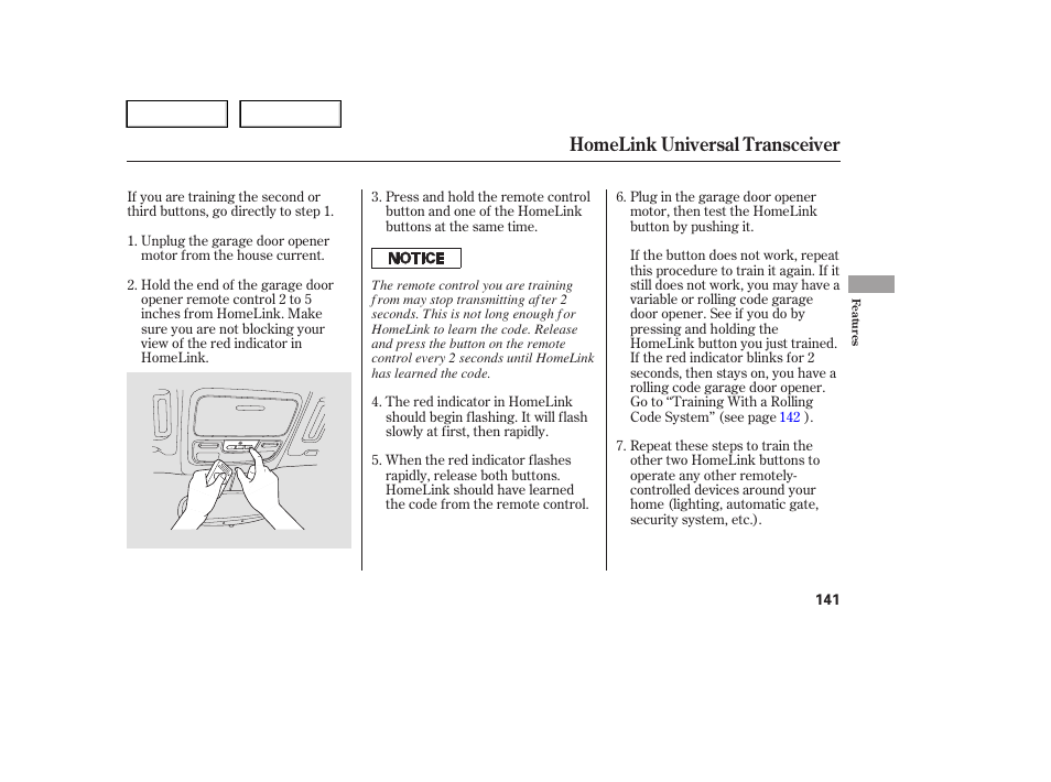 Homelink universal transceiver | HONDA 2005 Pilot - Owner's Manual User Manual | Page 143 / 273