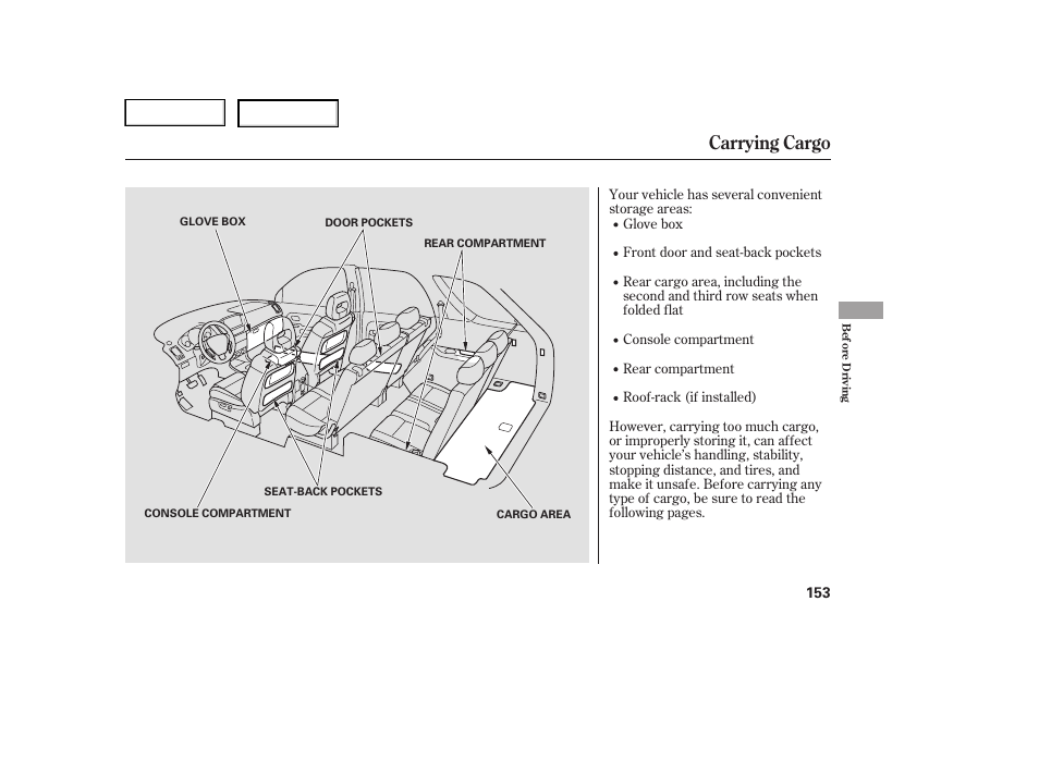 Carrying cargo | HONDA 2005 Pilot - Owner's Manual User Manual | Page 155 / 273