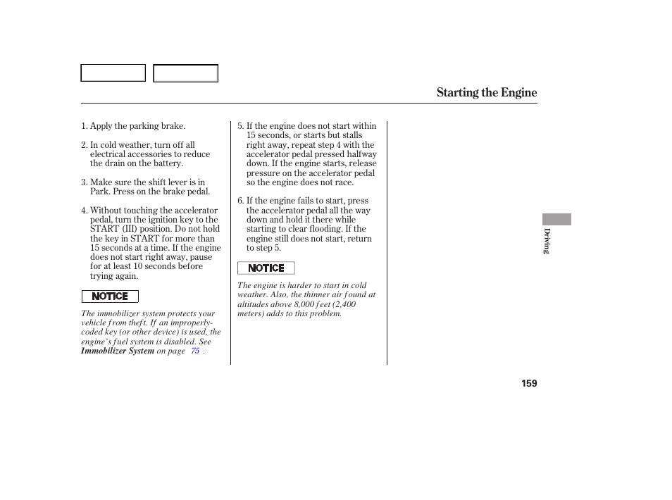 Starting the engine | HONDA 2005 Pilot - Owner's Manual User Manual | Page 161 / 273