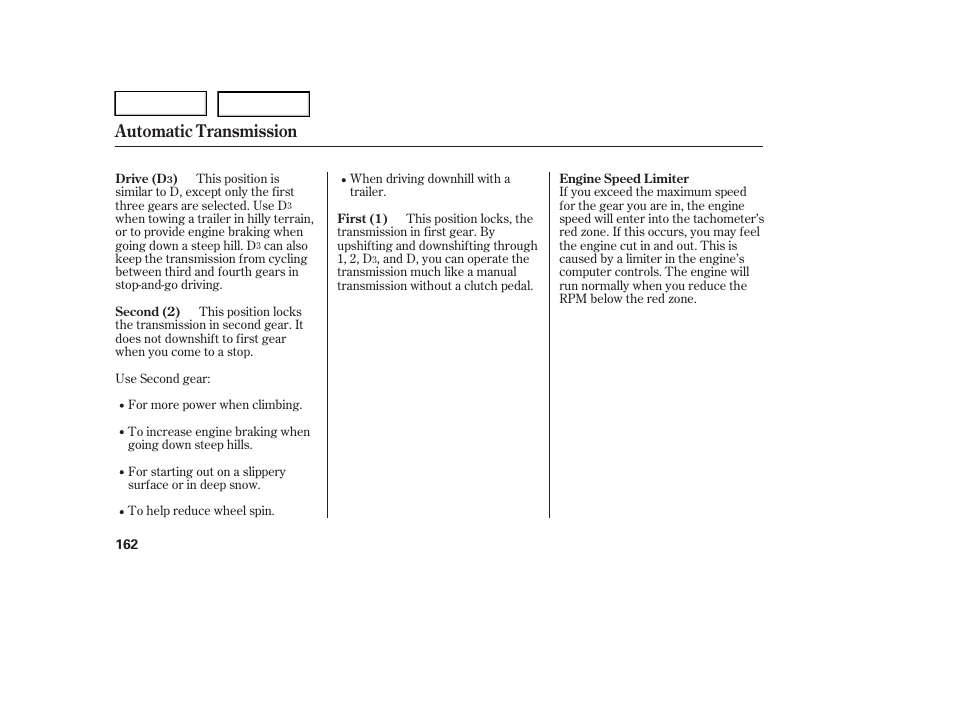 Automatic transmission | HONDA 2005 Pilot - Owner's Manual User Manual | Page 164 / 273