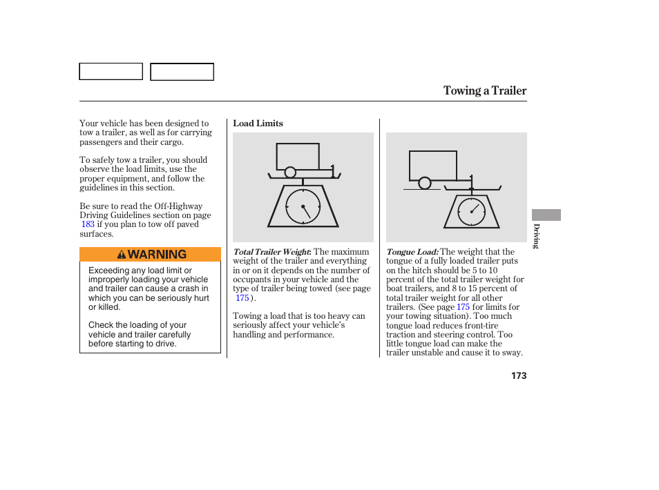 Towing a trailer | HONDA 2005 Pilot - Owner's Manual User Manual | Page 175 / 273