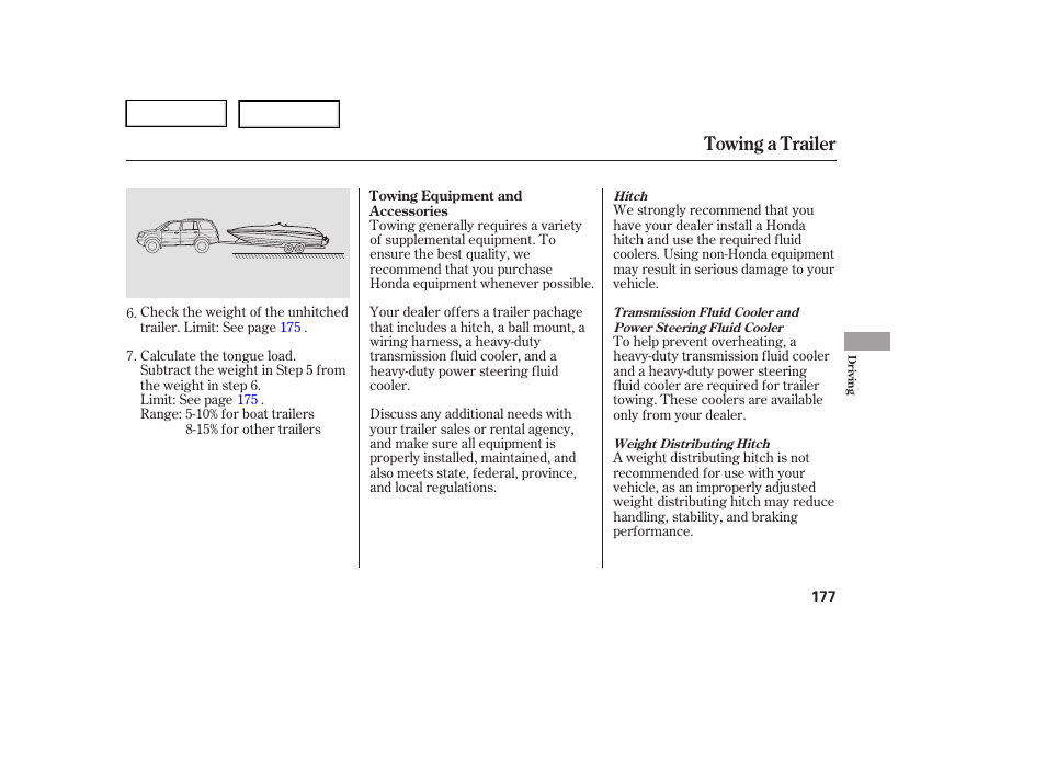 Towing a trailer | HONDA 2005 Pilot - Owner's Manual User Manual | Page 179 / 273