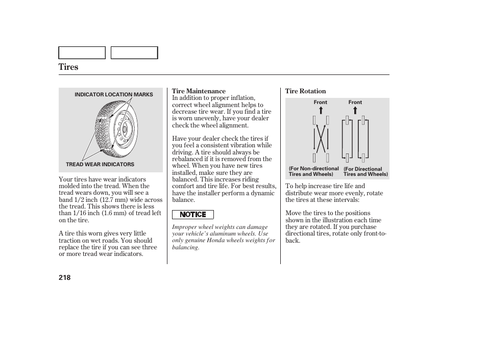 Tires | HONDA 2005 Pilot - Owner's Manual User Manual | Page 220 / 273