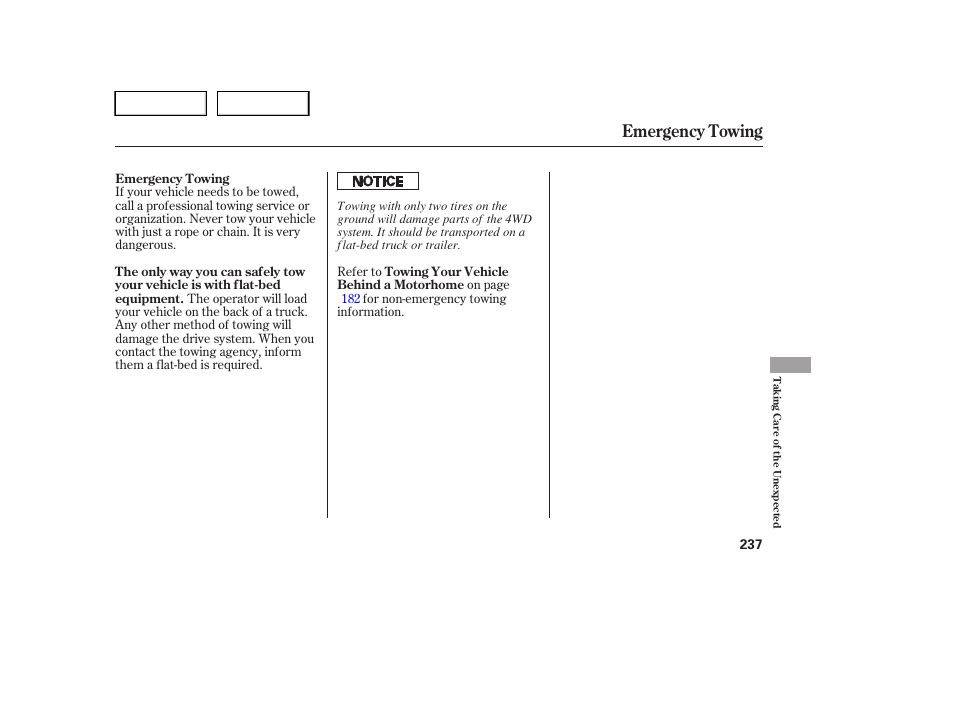 Emergency towing | HONDA 2005 Pilot - Owner's Manual User Manual | Page 239 / 273