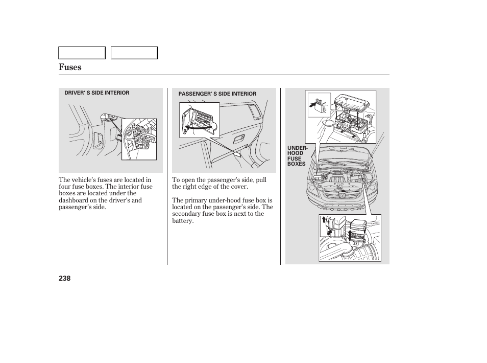 Fuses | HONDA 2005 Pilot - Owner's Manual User Manual | Page 240 / 273