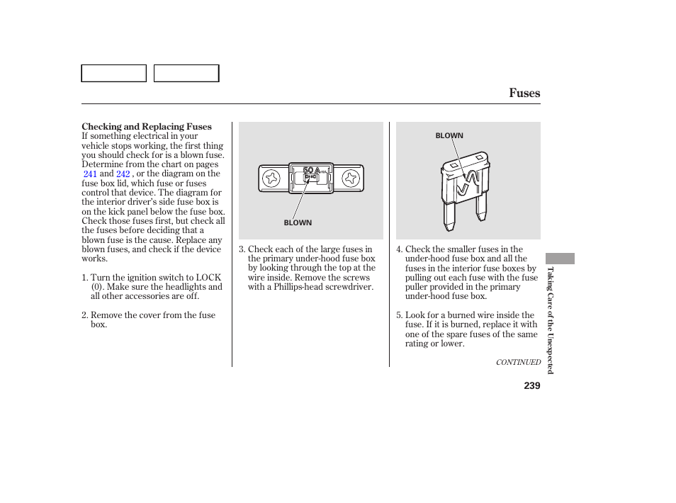 Fuses | HONDA 2005 Pilot - Owner's Manual User Manual | Page 241 / 273