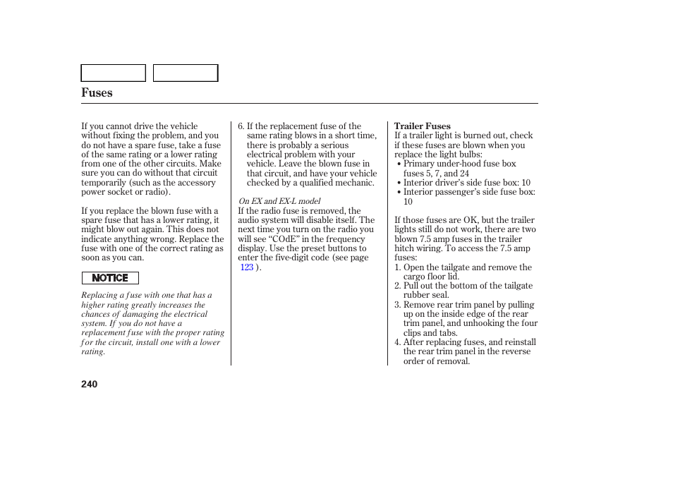 Fuses | HONDA 2005 Pilot - Owner's Manual User Manual | Page 242 / 273