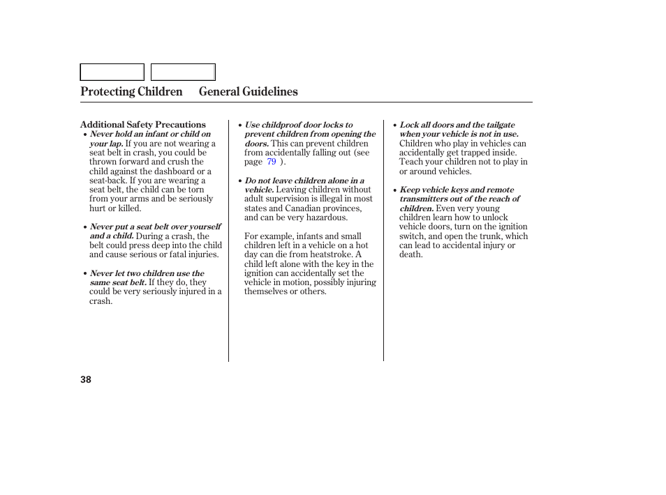 Protecting children general guidelines | HONDA 2005 Pilot - Owner's Manual User Manual | Page 40 / 273